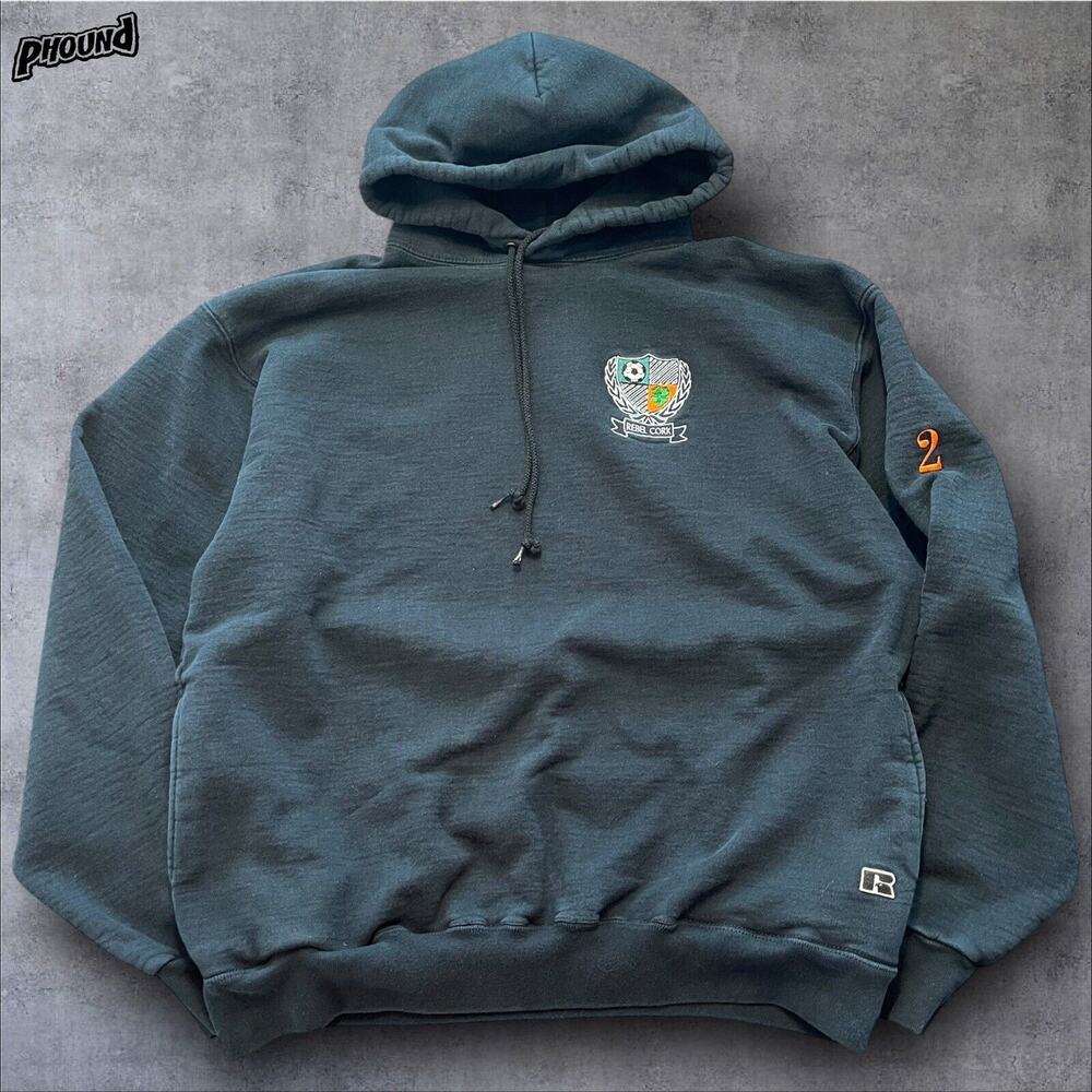 Russell Athletic dark teal/green hooded sweatshirt with crest